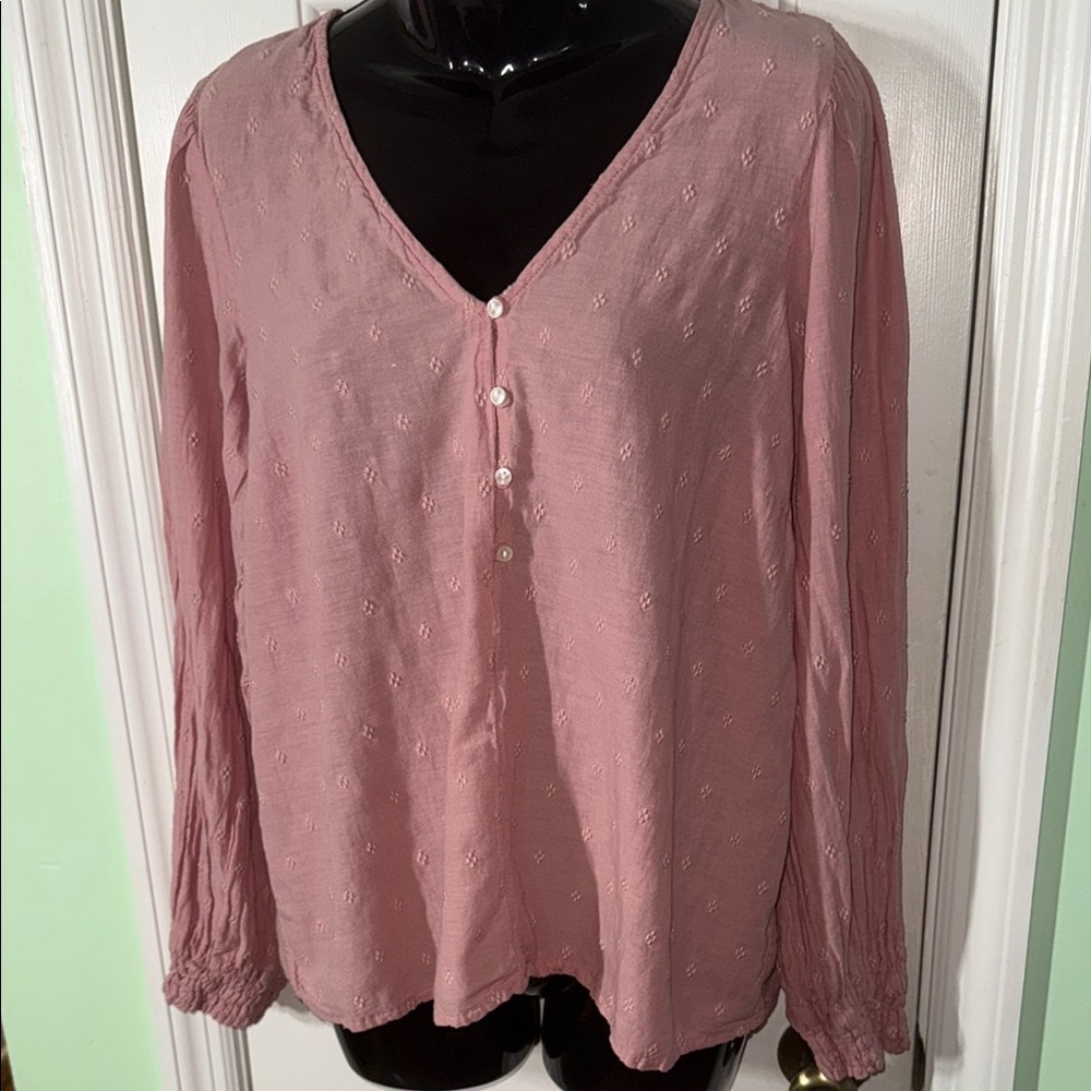 Old Navy Baby Pink Long Sleeve Peasant Top With Embroidered Details Size Large